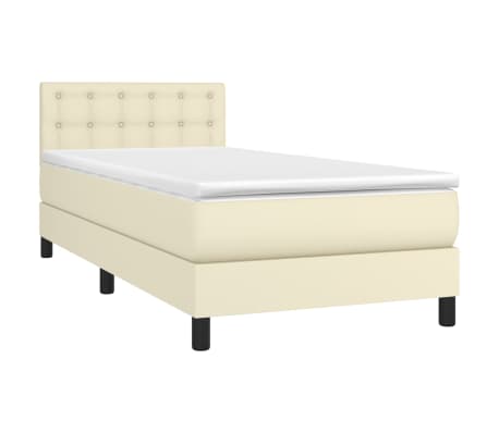 vidaXL Box spring postelja z vzmetnico LED krem 90x200 cm umetno usnje