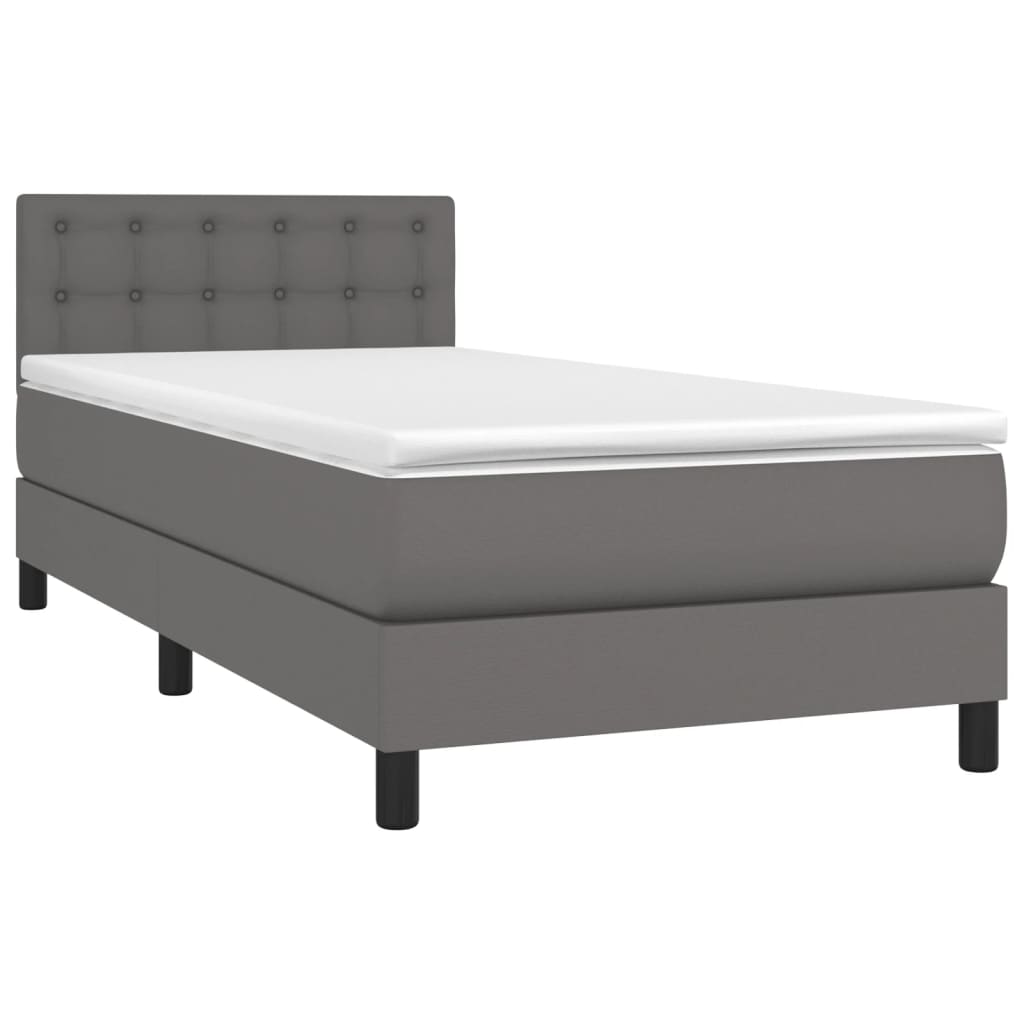 vidaXL Boxspring met matras en LED kunstleer grijs 90x200 cm afbeelding