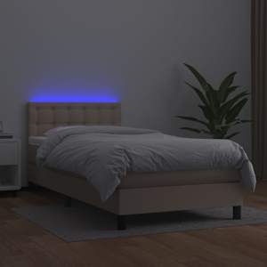 Box spring postel matrace a LED cappuccino 90x200 cm umělá kůže - obrázek 4