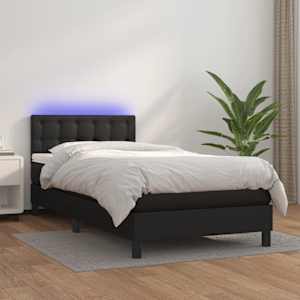 Box spring postel s matrací a LED černá 100x200 cm umělá kůže - obrázek 1
