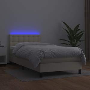 Box spring postel s matrací a LED krémová 100x200 cm umělá kůže - obrázek 4