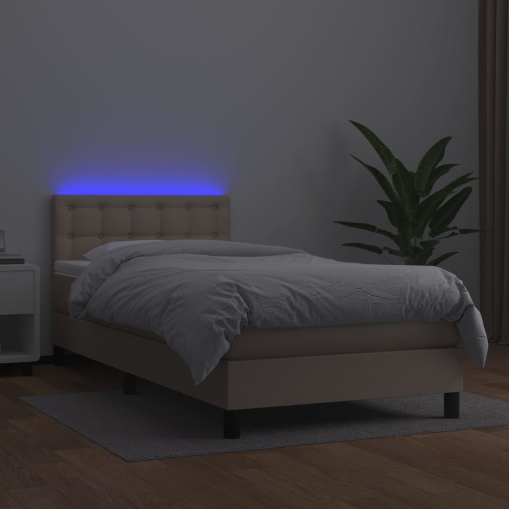 cappuccino színű műbőr rugós ágy matraccal és LED-del 100x200cm