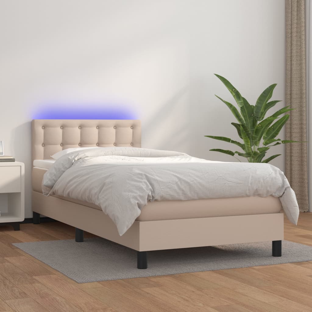 vidaXL Boxspringbett mit Matratze & LED Cappuccino-Braun 100x200cm