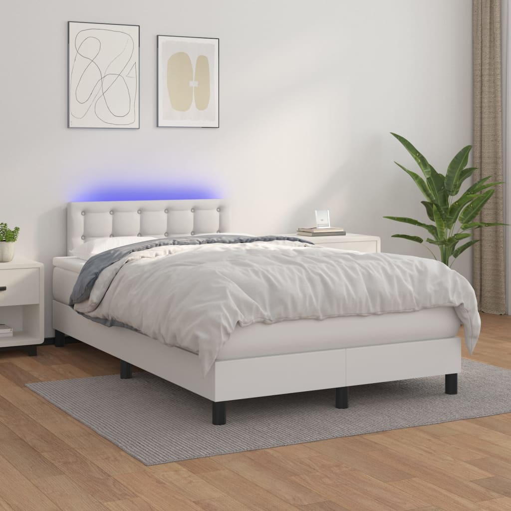 vidaXL Boxspringbett mit Matratze & LED Weiß 120x200 cm Kunstleder