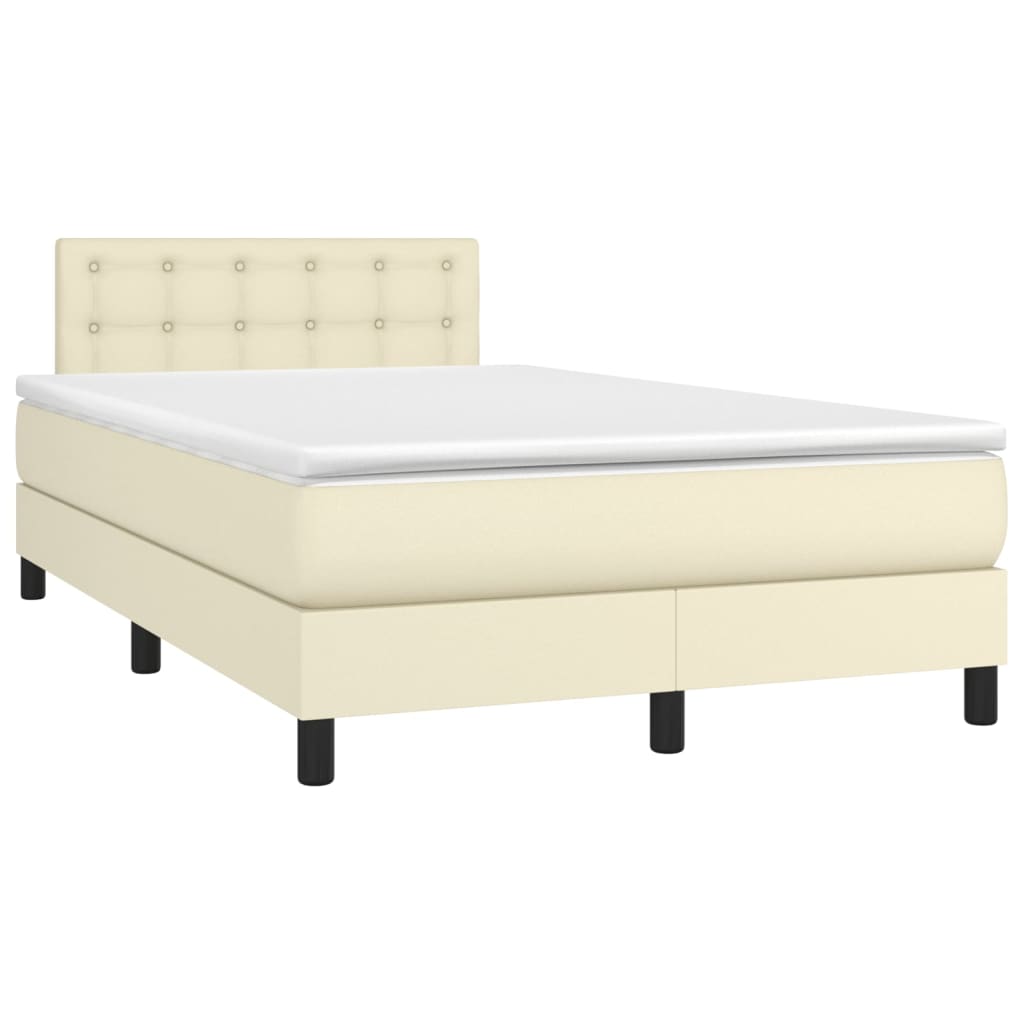 Krémszínű műbőr rugós ágy matraccal és LED-del 120x200 cm 
