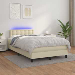 Box spring postelja z vzmetnico LED krem 120x200cm umetno usnje