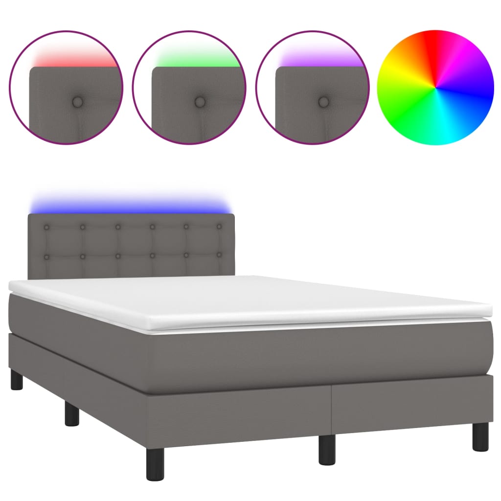 Szürke műbőr rugós ágy matraccal és LED-del 120x200 cm 