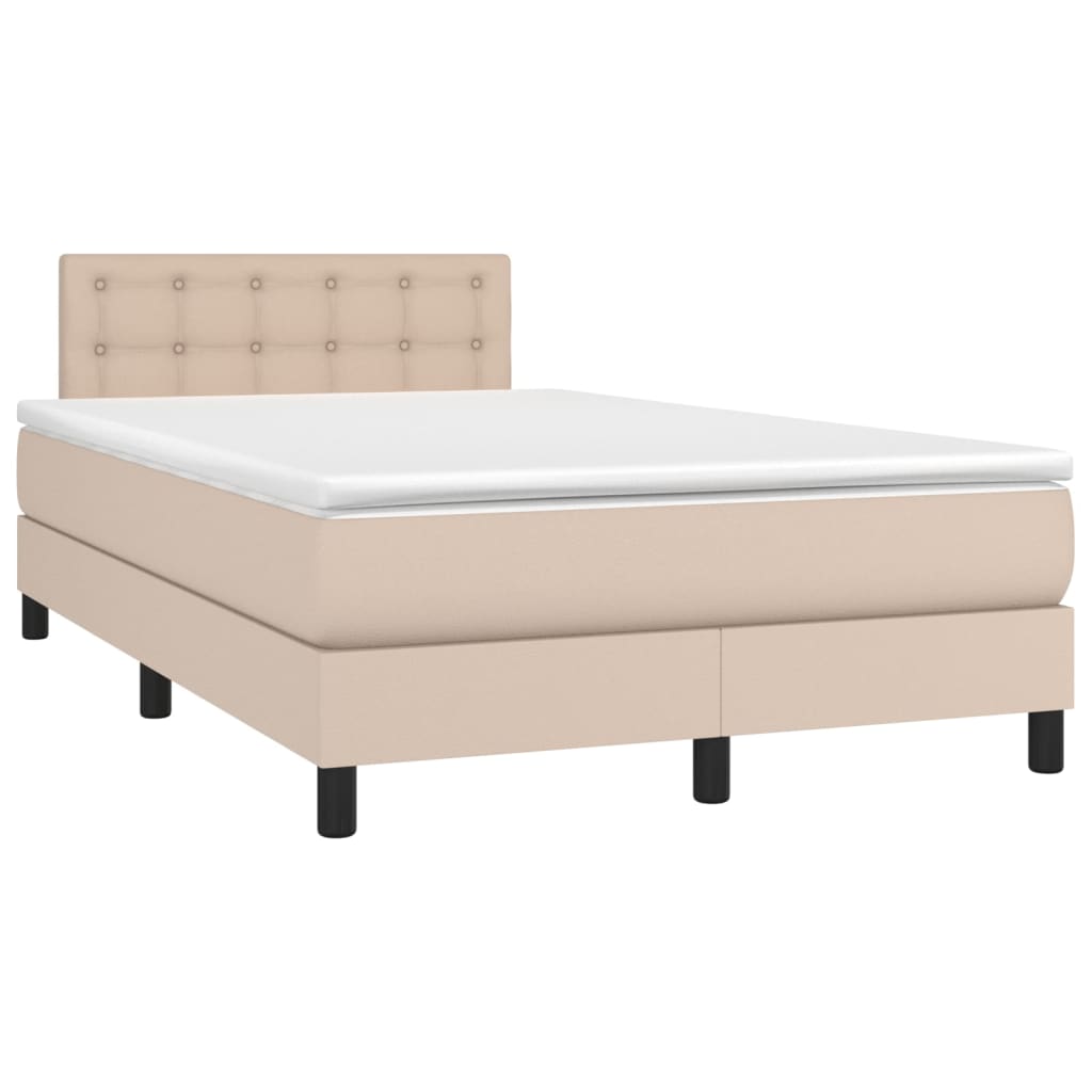vidaXL Boxspring met matras en LED kunstleer cappuccinokleur 120x200cm afbeelding