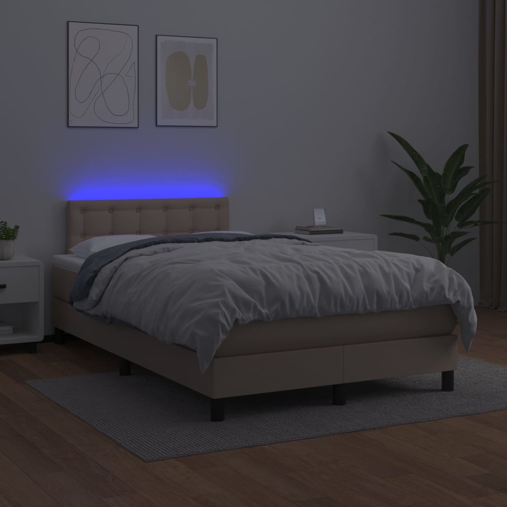 Box spring postel matrace a LED cappuccino 120x200cm umělá kůže