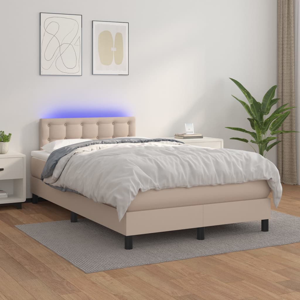 Sommier tapissier matelas LED Cappuccino 120x200 cm Similicuir