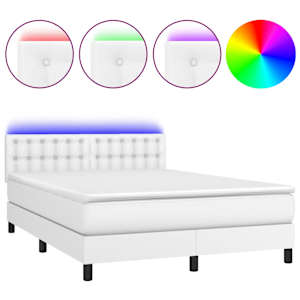 Box spring postel s matrací a LED bílá 140x190 cm umělá kůže - obrázek 2