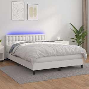 Box spring postel s matrací a LED bílá 140x190 cm umělá kůže - obrázek 1