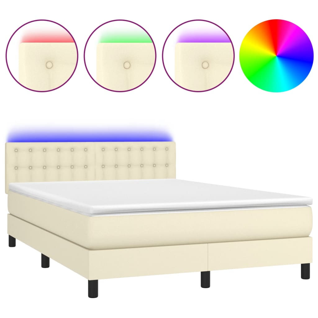 Box spring postel s matrací a LED krémová 140x190 cm umělá kůže - obrázek 2