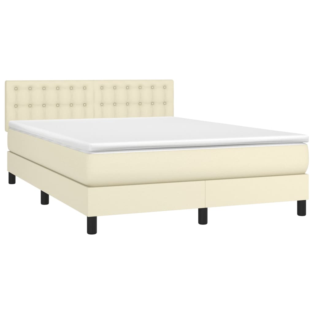 Box spring postel s matrací a LED krémová 140x190 cm umělá kůže - obrázek 3