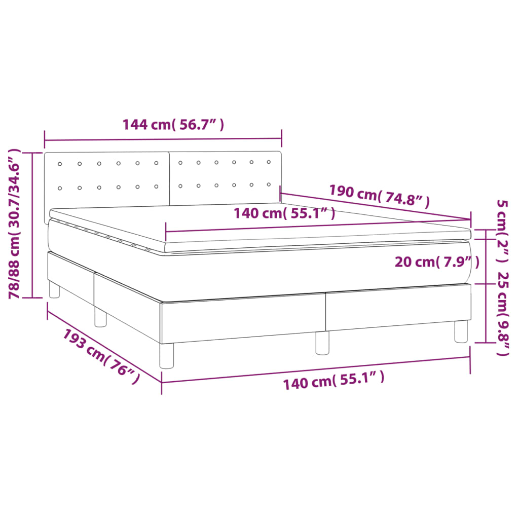 Box spring postel s matrací a LED krémová 140x190 cm umělá kůže - obrázek 8