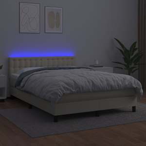 Box spring postel s matrací a LED krémová 140x190 cm umělá kůže - obrázek 4