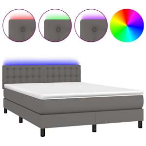 Box spring postel s matrací a LED šedá 140x190 cm umělá kůže - obrázek 2