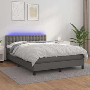 Box spring postel s matrací a LED šedá 140x190 cm umělá kůže - obrázek 1