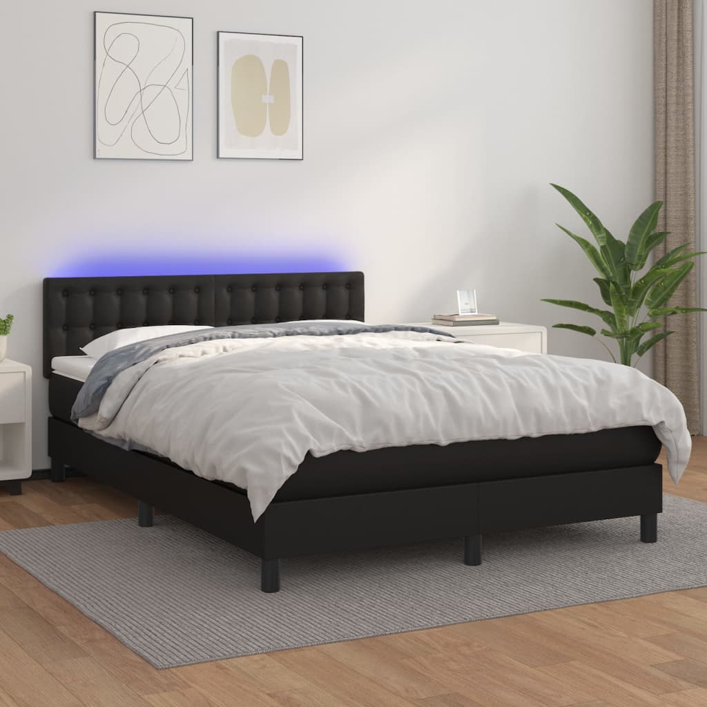 Box spring postel s matrací a LED černá 140x200 cm umělá kůže