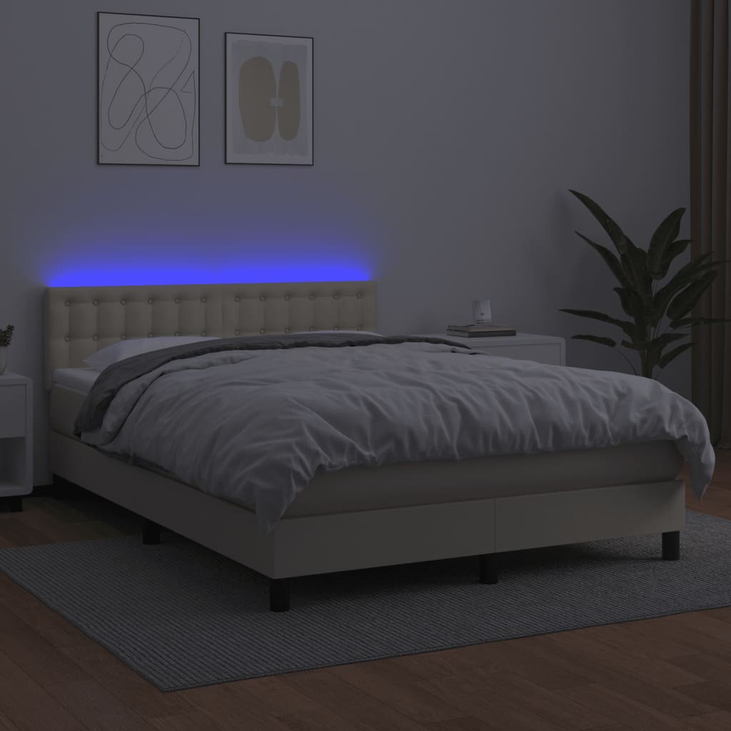 Box spring postel s matrací a LED krémová 140x200 cm umělá kůže - obrázek 4