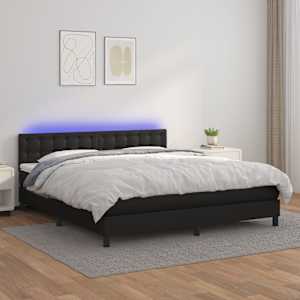Box spring postel s matrací a LED černá 160x200 cm umělá kůže - obrázek 1