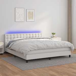 Box spring postel s matrací a LED bílá 160x200 cm umělá kůže - obrázek 1