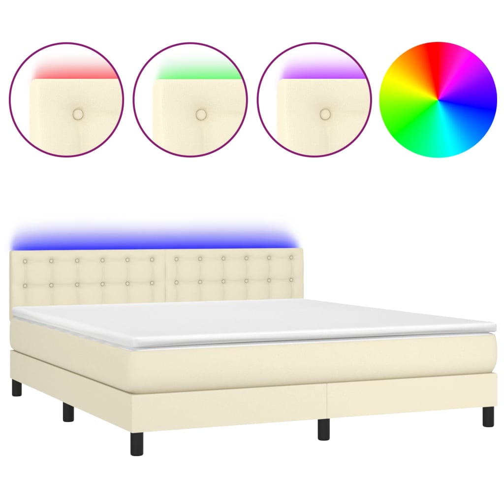 Box spring postel s matrací a LED krémová 160x200 cm umělá kůže - obrázek 2
