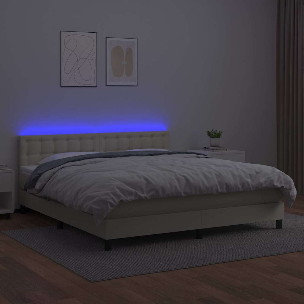 vidaXL Boxspring met matras en LED kunstleer crèmekleurig 160x200 cm, foto 2