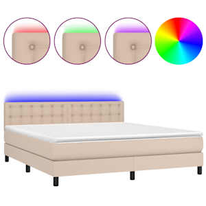 Box spring postel matrace a LED cappuccino 160x200cm umělá kůže - obrázek 2