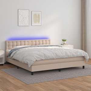 Box spring postel matrace a LED cappuccino 160x200cm umělá kůže - obrázek 1