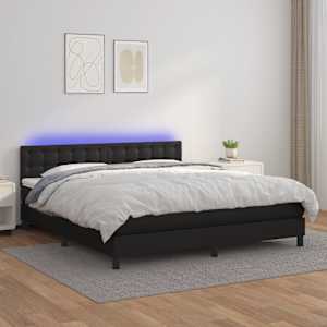 Box spring postel s matrací a LED černá 180x200 cm umělá kůže - obrázek 1