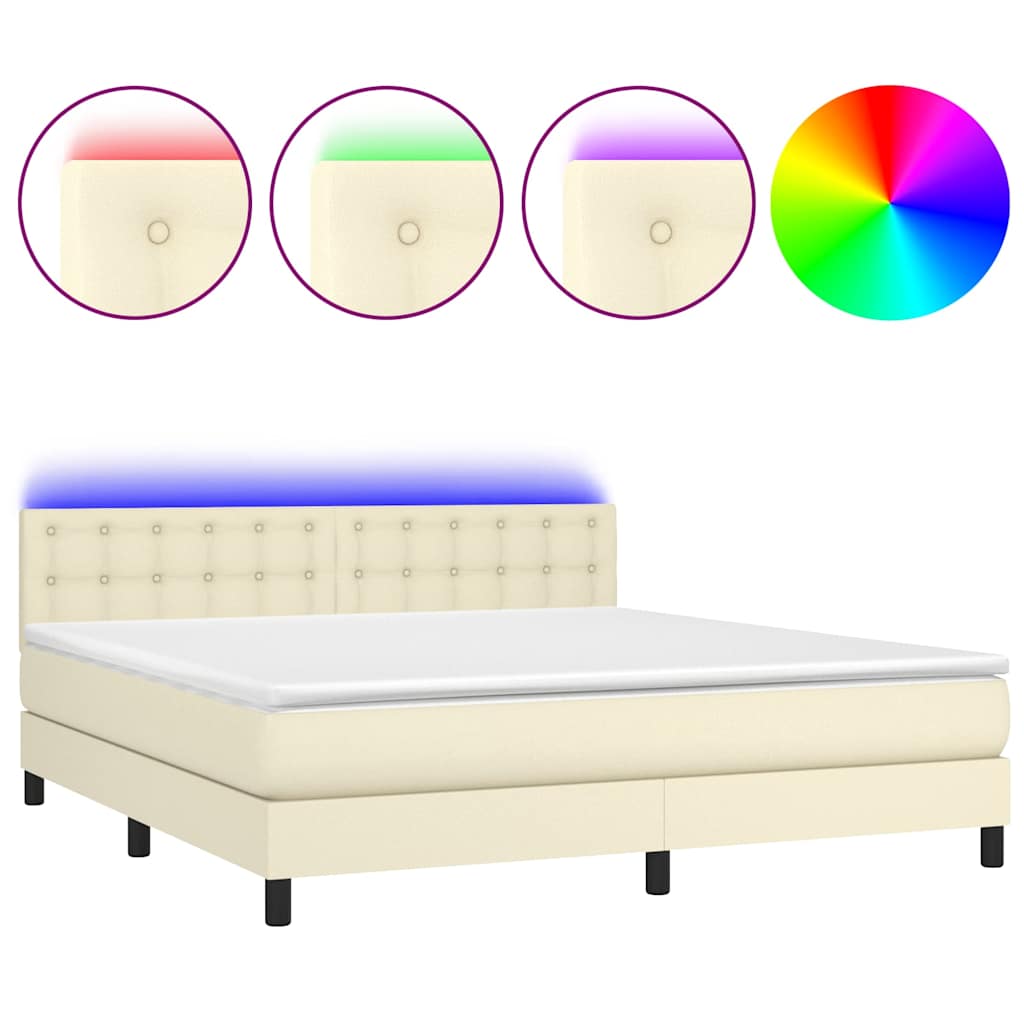 vidaXL Boxspring met matras en LED kunstleer crèmekleurig 180x200 cm, foto 3