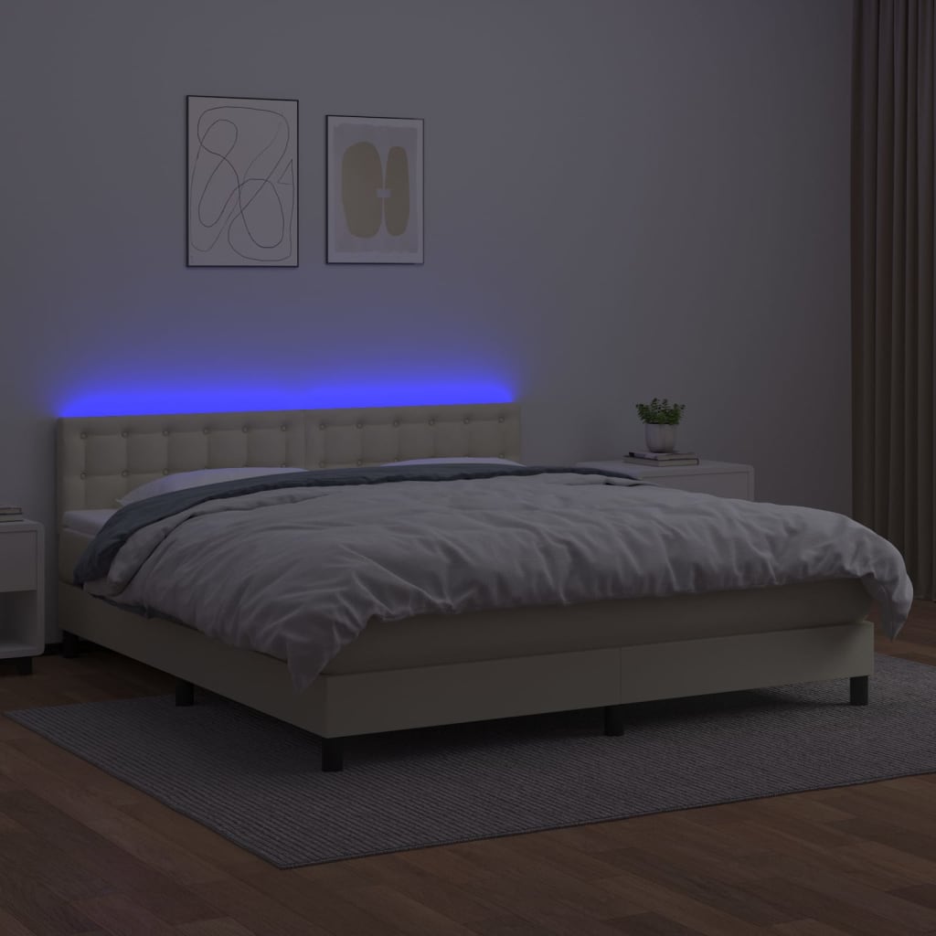 Box spring postel s matrací a LED krémová 180x200cm umělá kůže - obrázek 4