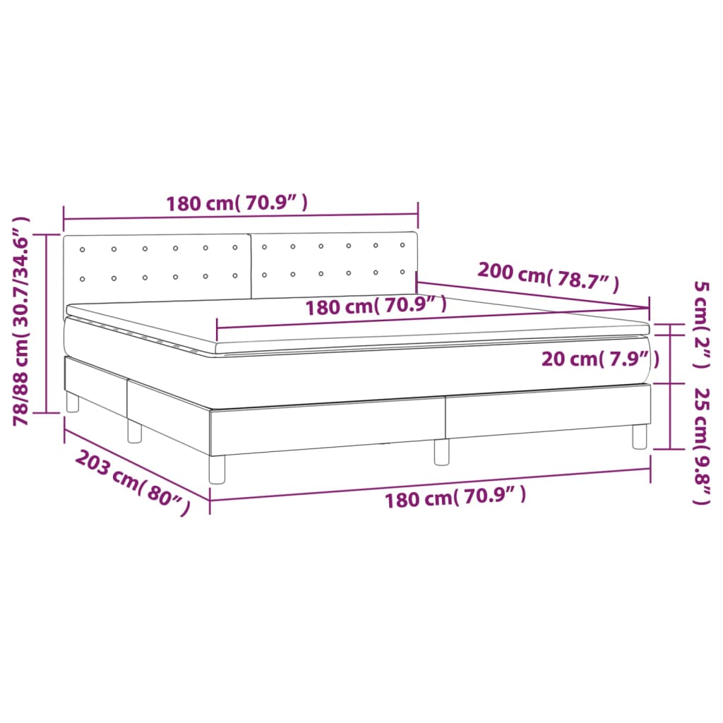 Box spring postel s matrací a LED krémová 180x200cm umělá kůže - obrázek 8