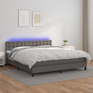 Box spring postel s matrací a LED šedá 180x200 cm umělá kůže - obrázek 1