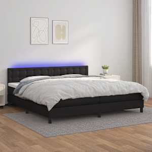 Box spring postel s matrací a LED černá 200x200 cm umělá kůže - obrázek 1