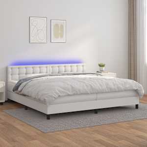 Box spring postel s matrací a LED bílá 200x200 cm umělá kůže - obrázek 1