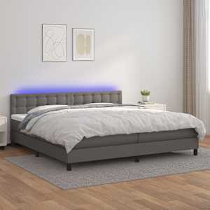 Box spring postel s matrací a LED šedá 200x200 cm umělá kůže - obrázek 1