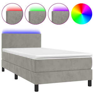 Box spring postel s matrací a LED světle šedá 80 x 200 cm samet - obrázek 2