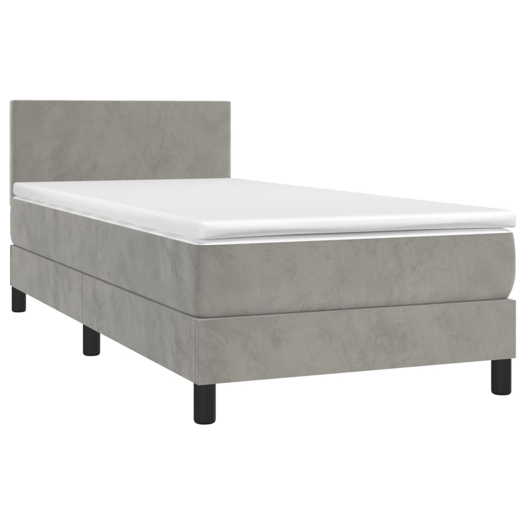 vidaXL Boxspring met matras en LED fluweel lichtgrijs 80x200 cm afbeelding