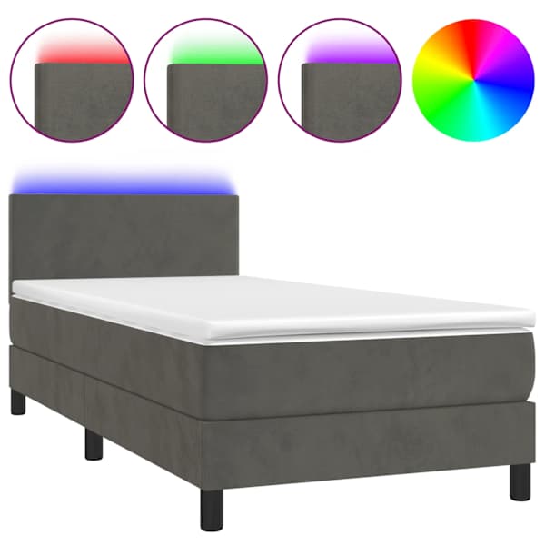 vidaXL kontinentaalvoodi madrats ja LED, tumehall, 80x200 cm, samet