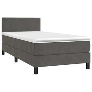 Box spring postel s matrací a LED tmavě šedá 80 x 200 cm samet - obrázek 3