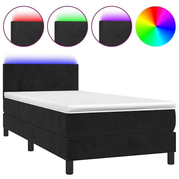 vidaXL kontinentaalvoodi madrats ja LED, must, 80x200 cm, samet