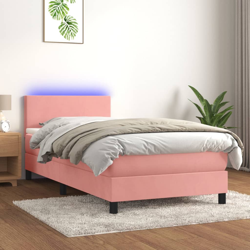 Sommier tapissier avec matelas et LED Rose 80x200 cm Velours