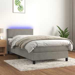 Box spring postel s matrací a LED světle šedá 90x190 cm samet - obrázek 1