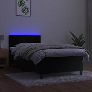 Box spring postel s matrací a LED černá 90x190 cm samet - obrázek 4