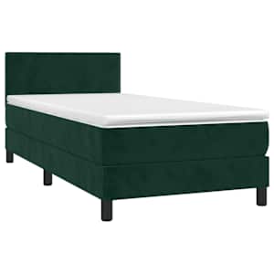 Box spring postel s matrací a LED tmavě zelená 90x190 cm samet - obrázek 3