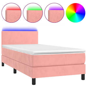 Box spring postel s matrací a LED růžová 90x190 cm samet - obrázek 2