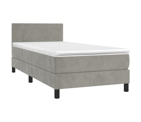 vidaXL Κρεβάτι Boxspring με Στρώμα & LED Αν.Γκρι 100x200 εκ. Βελούδινο