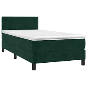 Box spring postel s matrací a LED tmavě zelená 100x200 cm samet - obrázek 3